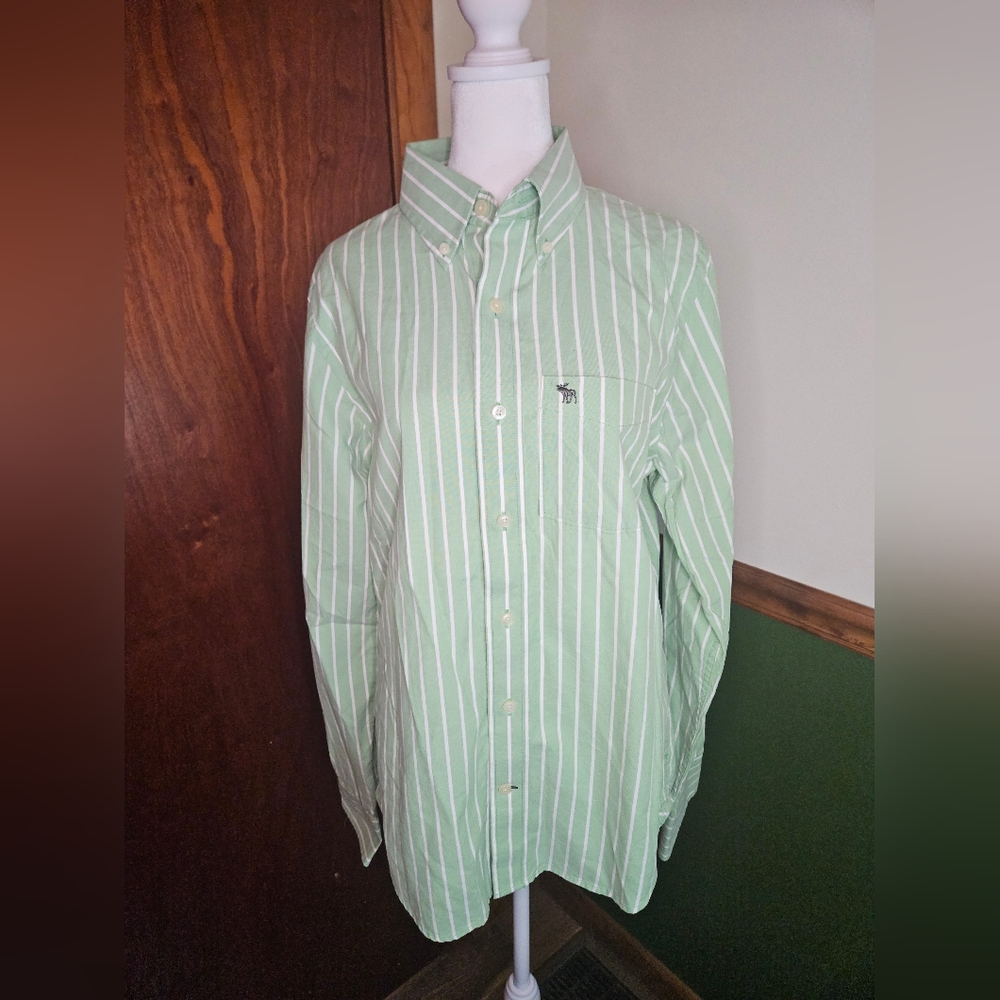 Abercrombie & Fitch Light Green Striped Button Down Shirt